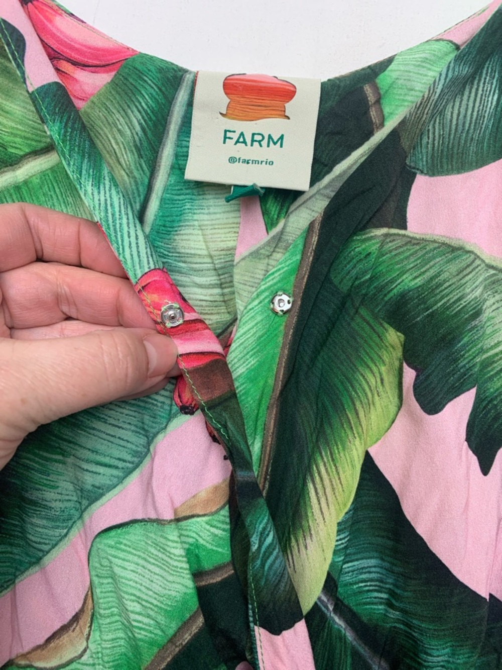 FARM Rio size small pink palms Green Tropical Leaf V-Neck Dress wrap mini tie - Picture 8 of 11